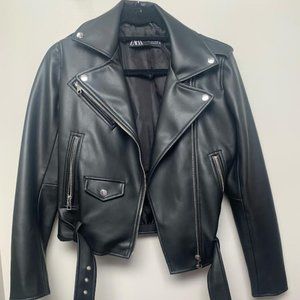 Zara brand new black faux leather jacket in small!